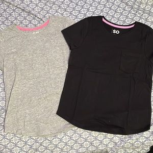 Selling: Black and grey girls tshirts. Size medium. Brand: Kohls SO.